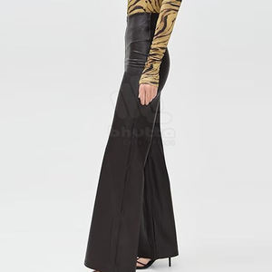 Pantalon en cuir pour femme 2026, taille haute, coupe droite et ample, style urbain, jambe large, excellente qualité - Product Image 4