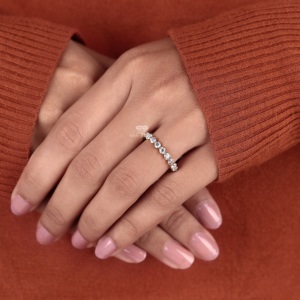 Anillo de Boda de Oro de 14K con Diamantes Cultivados Redondos de Punta Compartida y Eternidad Completa, Anillo Apilable para Aniversario, Joyería al por Mayor - Product Image 3