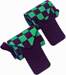 Unisex Neoprene Wrist Support Wraps Green Purple Checkered Hook Loop Closure Breathable Non Slip Weight Lifting Gym Training - Product Image 1