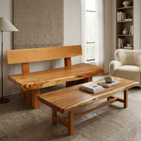 Banc en bois de Suar massif exclusif, fait main, éco-responsable et durable, style rustique contemporain avec bord naturel, idéal pour l'hôpital et l'extérieur - Vente en gros
