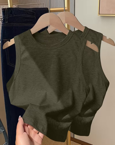 Women's Striped Knitted Tank Top Scoop Neck Casual Spandex Cotton Blend Breathable Regular Length Top - Product Image 2