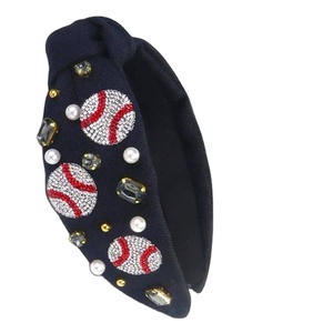 Unique Comfortable <b>Baseball</b> Theme Headband Gameday Handmade Knotted White Fabric Hairband with Rhinestones <b>Bat</b> Charms Headband - Product Image 5