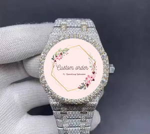 Montre Homme Personnalisée en Acier Inoxydable, Diamant Moissanite VVS Entièrement Sertie, Mouvement Mécanique, Montre-Bracelet Analogique, Cadeau Pour Lui - Product Image 1