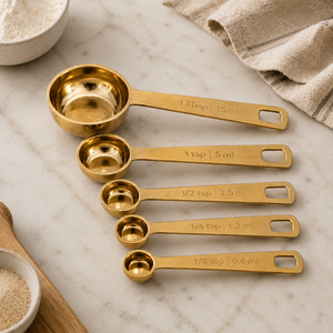 Juego de Cucharas Medidoras de Latón Premium con Acabado Dorado, 5 Piezas, Cucharas Medidoras de Cocina al por Mayor, Herramientas para Hornear y Cocinar para el Hogar, Hoteles y Cafeterías - Product Image 3