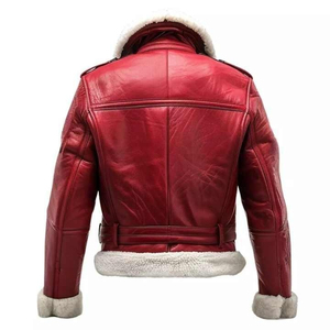 <b>Men</b> <b>Shearling</b> Leather Aviator <b>Jacket</b> Winter Warm Coat Fur Collar Cuffs and Classic Zipper Front Design <b>Men</b> <b>Shearling</b> Leather - Product Image 3