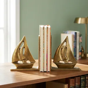 Golden Metal Sailboat Bookends Set of 2 Nautical Boat Decorative Book Ends for <b>Bookshelf</b> Home Office <b>Desk</b> Decor Elegant Vintage - Product Image 4