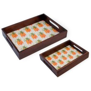 Plateau décoratif en bois fait main, rectangulaire, motif floral oriental, design peint à la main, cadre en bois par Curio Craft - Product Image 3