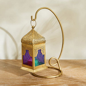 Latest Hot Selling Gold Mini Metal <b>Tea</b> <b>light</b> Candle Holder <b>Lantern</b> with Stand for Ramadan Tabletop Home Decorations - Product Image 1