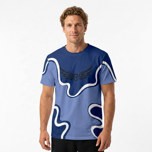 Camiseta de Manga Corta con Estampado Azul para Hombre, Cuello Redondo, Transpirable, Corte Regular, Diseño Estampado, Logotipo Frontal - Product Image 5