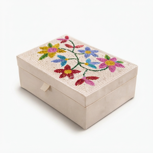 Hand Embroidered Floral Beaded Jewelry Box Artisan MDF Storage <b>Case</b> Velvet Organizer Wholesale Manufacturer - Product Image 1