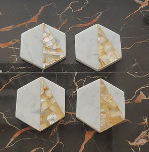 Hand Crafted Design <b>Marble</b> <b>Coaster</b> With Brass Strip Stone <b>Coaster</b> With Brass Mats & Pads At very good factory Price - Product Image 5