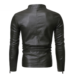 <b>Mens</b> Premium Genuine Leather Slim Fit Crew Neck Motorcycle Biker <b>Jacket</b> <b>Thin</b> Lightweight Casual Fashion Outerwear Front - Product Image 6