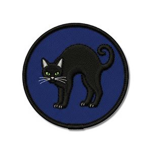 Parche Termoadhesivo Personalizado de Gato Negro con Ojos Verdes y Círculo Azul, Insignia Bordada de Gatito de Halloween, Aplique de Gatito Bordado a Máquina - Product Image 1