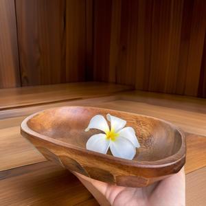 Cuenco para velas de madera de acacia hecho a mano, tarro ovalado rústico con decoración única para el hogar, centro de mesa cuadrado de Navidad, cuenco de madera - Product Image 4