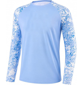 เสื้อแรชการ์ดแขนยาวผู้ชาย สีฟ้าอ่อน พิมพ์ลายแบบรีดร้อน แห้งเร็ว ระบายอากาศได้ดี ผ้าฝ้าย/โพลีเอสเตอร์ ป้องกันแสงแดด UPF 50+ เหมาะสำหรับตกปลา - Product Image 1