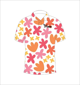 <b>Orange</b> Pink Star Floral <b>Polo</b> Shirt Colorful Abstract Flower Pattern Short Sleeve Summer Casual Front Back View - Product Image 6