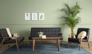 Fauteuil individuel moderne du milieu du siècle en PU et bois massif, chaise d'appoint en chêne malaisien pour la maison résidentielle - Product Image 5