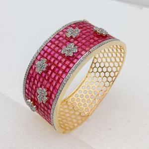 <b>Ruby</b> Gemstone Rose Gold Plated Vintage Ball Indian Bridal Kada Handcrafted Fashionable Wedding Bangles - Product Image 2