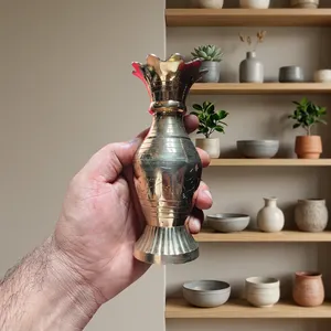 Handcrafted Brass <b>Decorative</b> <b>Vase</b> with Engraved Floral Detail Scalloped Rim and Fluted Base Elegant Metal <b>Vase</b> for Luxury Home - Product Image 5