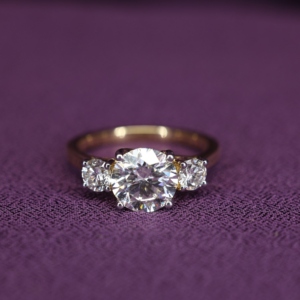 Cut Moissanite 3 Stone Claw Setting Engagement <b>Ring</b> <b>925</b> Sterling <b>Silver</b> Gold Plated Women Classic Diamond Style for Certified - Product Image 1