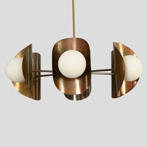 High End Quality <b>Copper</b> Chandelier With Three Globe <b>Lights</b> And Curved <b>Shades</b> For Indoor Lighting Fixtures - Product Image 4