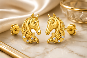 Gold Plated Horse Head Fine Stud 925 Sterling Silver Earrings Diamond CZ Animal Jewelry <b>Gift</b> for Women - Product Image 4