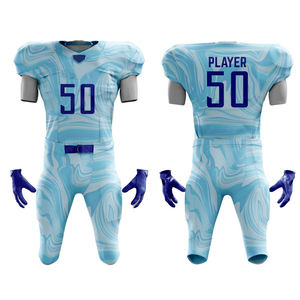 Custom American Football Uniform Set Light Blue White <b>Marble</b> Print Moisture Wicking Fitted Style Men's Sublimated Jersey Pants - Product Image 1