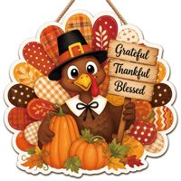 Plaque murale en bois de Thanksgiving en gros avec motif dinde et citrouille, décoration rustique pour la maison, style ferme, OEM ODM