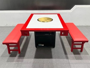 Tavolo Hot Pot Cinese Senza Fumo con Bordo in Legno Massello e Piano in Marmo, Tavolo da Pranzo Rettangolare con Piano a Induzione per Ristorante - Product Image 6