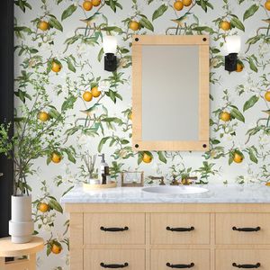 Papel Tapiz Floral con Hojas y Pájaros en Beige/Naranja/Verde, 17.5in X 118in, Autoadhesivo, Papel de Contacto Impermeable, Murales para Pared - Product Image 2