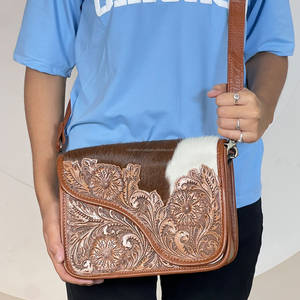 Sacs à main pour femmes en cuir de vachette artisanal de haute qualité, élégants sacs à bandoulière à motif floral - Product Image 3