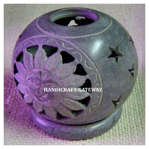Natural Soapstone <b>Black</b> Color Handmade Candle Holder for Home And Diwali Festival Decoration Gifting Purpose Manufacture Export - Product Image 1