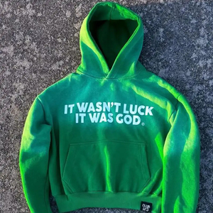 Sweat à capuche pour homme 'It Wasn't Luck It Was God', 100% Coton French Terry, Coupe classique, Hiver, Décontracté, Avec poches, Décor perlé au dos, Vacances - Product Image 3