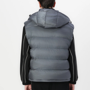 Gilet matelassé léger pour homme avec capuche, rembourré de duvet, coupe-vent, gris uni, sans manches, avec poche zippée - Product Image 3