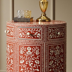 Belladec Handcrafted Modern Red Bone Inlay Side <b>Table</b> Eco-Friendly Floral Vine Luxury Furniture Customizable Shape Home Decor - Product Image 4