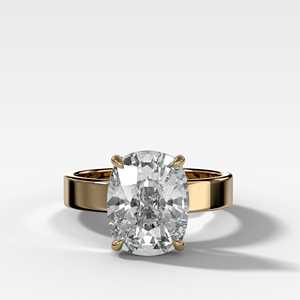 Cushion Cut Lab Grown Diamond Solitaire Engagement <b>Ring</b> Custom Wholesale <b>14K</b> 18K Solid <b>Gold</b> 4 Carat Thick Wide Flat Band Women's - Product Image 1