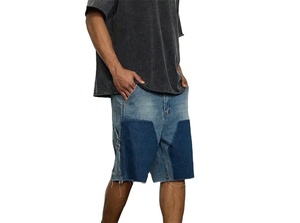 Shorts de Mezclilla Premium para Hombre, Dos Tonos, con Diseño de Parches, Dobladillo Deshilachado, Estilo Urbano - Product Image 4