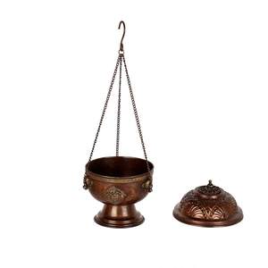 Brûleur d'encens suspendu R HANDICRAFT en cuivre style antique, pour cônes, Dhoop et Loban, 4 motifs, Encens Triple Lune - Product Image 3