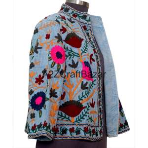 Chaqueta Bomber A2ZCraftBazar con Estampado Floral Vintage, Multitemporada, 100% Algodón, Cuello en V, Cierre de Pespunte Abierto, TNT Suzani - Product Image 4