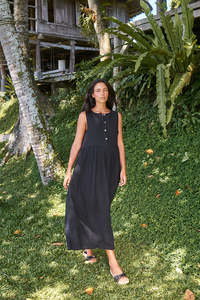 Vestido Maxi de Gasa de Algodón para Mujer, Liso, Teñido, Ecológico, Transpirable, Lavable, Sin Mangas, Holgado, Casual, de Verano - Product Image 6