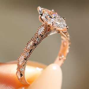 Anillo de compromiso Art Deco con diamante de corte marquesa de 2.01 CT, cultivado en laboratorio, oro rosa de 14k, delicado, regalo para mujer - Product Image 4