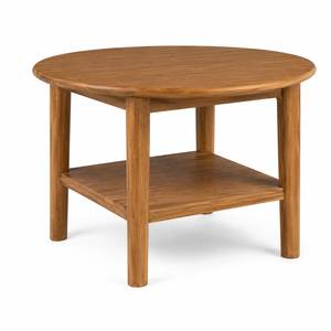 Mesa Auxiliar Redonda de Madera de Teca Sólida con Estante Inferior, Mesa de Comedor de Madera Minimalista Escandinava, Ecológica y Duradera - Product Image 1