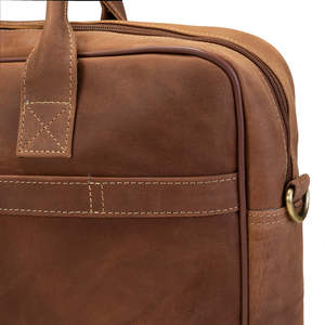 Crazy Horse Brown Leather Laptop <b>Bag</b> with Water Resistant Exterior and Multi Compartment Storage Office Carry Case - Product Image 4