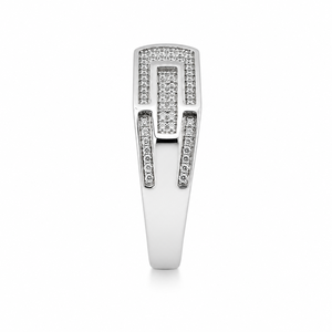 925 Sterling Silver <b>Mens</b> Diamond Pave Geometric Pattern <b>Ring</b> Modern Minimalist Design High Polish Finish Wedding Party Daily Wea - Product Image 4