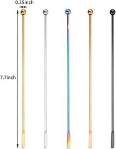 Cuillères à bar en acier inoxydable, agitateurs à cocktail écologiques avec petites palettes rectangulaires, outils de bar en métal pour la maison et le bar - Product Image 3