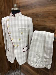 Traje de boda doble botonadura color marfil para hombre |   Traje de Novio Estilo Príncipe |   Traje Formal de Dos Piezas con Diseño a Cuadros - Product Image 5