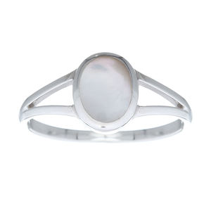 Elegant Oval Mother of Pearl <b>Split</b> Shank Silver <b>Ring</b> - Product Image 2