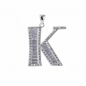 Stylish Personalized K <b>Initial</b> Baguette VVS Moissanite <b>Pendant</b> Iced Sterling <b>Silver</b> Hip Hop Jewelry Letter Shape for Parties - Product Image 1