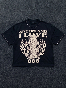 Camiseta Gráfica Personalizada Rosa de Pedrería de Alto Gramaje, Estilo Y2K Oversize con Estampado Hinchado de Ángel, para Hombre, de Corte Cuadrado, Estilo Streetwear, Venta al por Mayor - Product Image 5