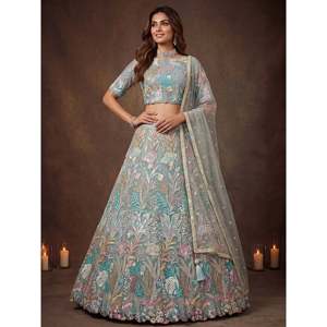 Sparkling Pista <b>Green</b> Embroidered <b>Net</b> Lehenga Choli for Women - Product Image 6